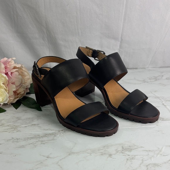 Madewell kiera Lug Sole Black Leather Block Heel Sandals Size 9 New in box - Picture 1 of 7